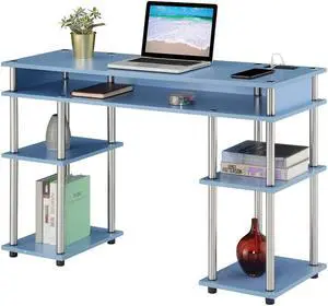 Designs2Go No Tools Student Desk With Charging Station, Blue