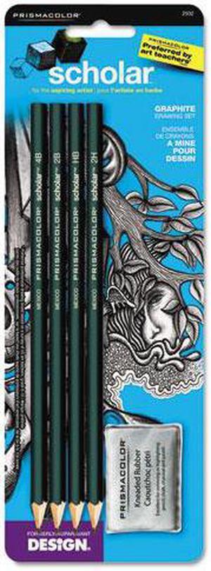 Prismacolor Scholar Graphite Pencil Set, 4B, 2B, HB, 2H Pencils, Kneaded Eraser
