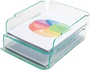 Lorell Stacking Letter Tray 2/PK 13"x10-1/4"x2-3/4" CL/Green 80655