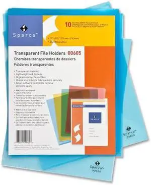 Sparco 00605 Transparent File Holder, 8.50" Width x 11" Length Sheet Size - 20 Sheet Capacity - Blue - 10 / Pack, 1 Pack