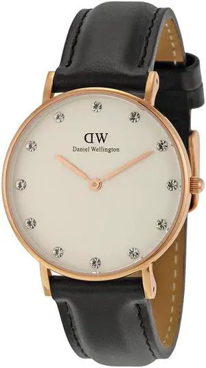 Daniel Wellington Sheffield White Dial Black Leather Ladies Watch 0951DW