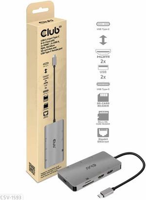 Club3D USB-C 3.2 Gen 1 8-in-1 Hub with 2X HDMI/2X USB/RJ45/SD/Micro SD Card Slots and USB-C Female Port Adapter Gray Adapters