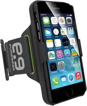 PUREGEAR HIP SPORTS BLACK/LIME ARMBAND + CASE STAND FOR iPHONE 5 5s SE (2016)