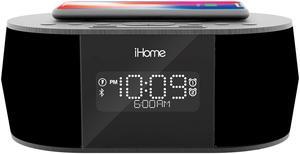ihome ibtw38 alarm clock bluetooth stereo with lightning iphone qi wireless charging dock station for iphone xs, xs max, xr, x, iphone 8/7/6 plus usb port to charge any usb device