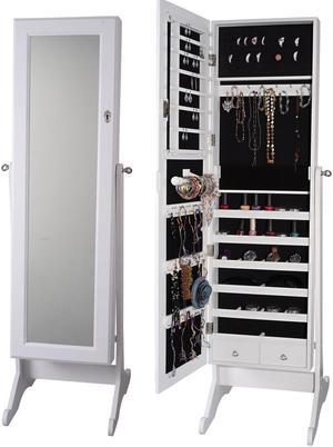 2-Drawers Mirrored Jewelry Cabinet W/Stand Mirror Amoire Organizer Storage Box