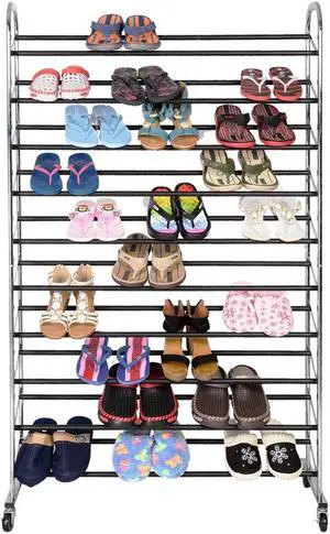 BestMassage 50 Pair Free Standing Chrome Metal 10 Tier Shoe Tower Rack