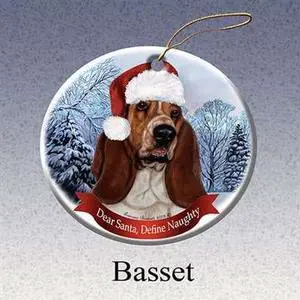 Holiday Pet Gifts Basset Santa Hat Dog Porcelain Christmas Tree Ornament Holiday Pet Gifts Basset Santa Hat Dog Porcelain Christmas Tree Ornament