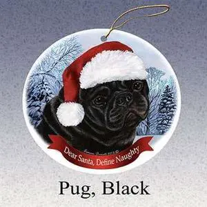 Holiday Pet Gifts Pug (Black) Santa Hat Dog Porcelain Christmas Tree Ornament Holiday Pet Gifts Pug (Black) Santa Hat Dog Porcelain Christmas Tree Ornament