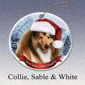 Holiday Pet Gifts Collie Sable & White Santa Hat Dog Porcelain Christmas Tree Ornament Holiday Pet Gifts Collie Sable & White Santa Hat Dog Porcelain Christmas Tree Ornament