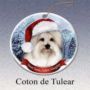 Holiday Pet Gifts Coton de tulear Santa Hat Dog Porcelain Christmas Tree Ornament Holiday Pet Gifts Coton de tulear Santa Hat Dog Porcelain Christmas Tree Ornament