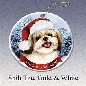 Holiday Pet Gifts Shih Tzu (Gold&Wht) Santa Hat Dog Porcelain Christmas Tree Ornament Holiday Pet Gifts Shih Tzu (Gold&Wht) Santa Hat Dog Porcelain Christmas Tree Ornament