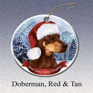 Holiday Pet Gifts Doberman Red/Tan Santa Hat Dog Porcelain Christmas Tree Ornament Holiday Pet Gifts Doberman Red/Tan Santa Hat Dog Porcelain Christmas Tree Ornament