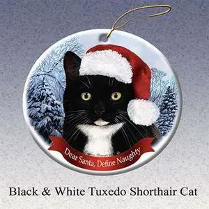Holiday Pet Gift Tuxedo Shorthair Cat Santa Porcelain Christmas Tree Ornament Holiday Pet Gift Tuxedo Shorthair Cat Santa Porcelain Christmas Tree Ornament
