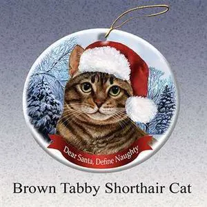 Holiday Pet Brown Tabby Shorthair Cat Santa Porcelain Christmas Tree Ornament Holiday Pet Brown Tabby Shorthair Cat Santa Porcelain Christmas Tree Ornament
