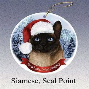 HolidayGift Siamese, Seal Point Santa Hat Cat Porcelain Christmas Tree Ornament HolidayGift Siamese, Seal Point Santa Hat Cat Porcelain Christmas Tree Ornament