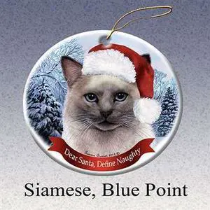 Holiday Gifts Siamese, Blue Point Santa Hat Cat Porcelain Christmas Ornament Holiday Gifts Siamese, Blue Point Santa Hat Cat Porcelain Christmas Ornament