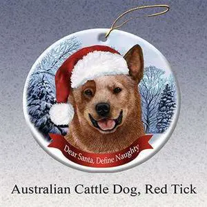 Holiday Pet Gifts Australian Cattle (Red) Santa Hat Dog Porcelain Christmas Tree Ornament Holiday Pet Gifts Australian Cattle (Red) Santa Hat Dog Porcelain Christmas Tree Ornament