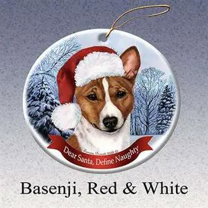 Holiday Pet Gifts Basenji (Red & White) Santa Hat Dog Porcelain Christmas Tree Ornament Holiday Pet Gifts Basenji (Red & White) Santa Hat Dog Porcelain Christmas Tree Ornament
