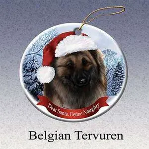 Holiday Pet Gifts Belgian Tervuren Santa Hat Dog Porcelain Christmas Tree Ornament Holiday Pet Gifts Belgian Tervuren Santa Hat Dog Porcelain Christmas Tree Ornament