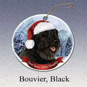 Holiday Pet Gifts Bouvier (Black) Santa Hat Dog Porcelain Christmas Tree Ornament Holiday Pet Gifts Bouvier (Black) Santa Hat Dog Porcelain Christmas Tree Ornament
