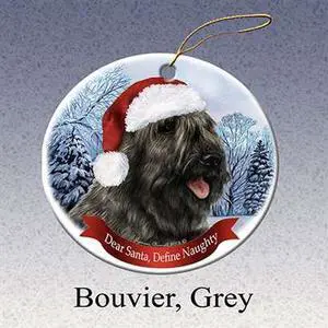 Holiday Pet Gifts Bouvier Grey Santa Hat Dog Porcelain Christmas Tree Ornament Holiday Pet Gifts Bouvier Grey Santa Hat Dog Porcelain Christmas Tree Ornament
