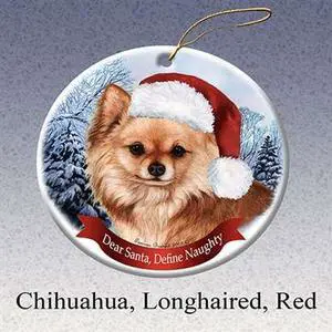 Holiday Pet Gifts Chihuahua Longhaired Red Santa Hat Dog Porcelain Christmas Tree Ornament Holiday Pet Gifts Chihuahua Longhaired Red Santa Hat Dog Porcelain Christmas Tree Ornament