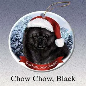 Holiday Pet Gifts Chow Chow Black Santa Hat Dog Porcelain Christmas Tree Ornament Holiday Pet Gifts Chow Chow Black Santa Hat Dog Porcelain Christmas Tree Ornament