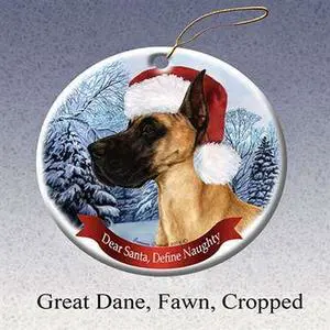 Holiday Pet Gifts Great Dane (Cropped) Fawn Santa Hat Dog Porcelain Christmas Tree Ornament Holiday Pet Gifts Great Dane (Cropped) Fawn Santa Hat Dog Porcelain Christmas Tree Ornament