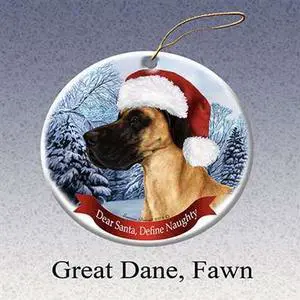 Holiday Pet Gifts Great Dane (Uncropped) Fawn Santa Hat Dog Porcelain Christmas Tree Ornament Holiday Pet Gifts Great Dane (Uncropped) Fawn Santa Hat Dog Porcelain Christmas Tree Ornament