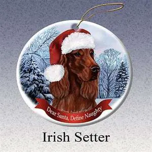Holiday Pet Gifts Irish Setter Santa Hat Dog Porcelain Christmas Tree Ornament Holiday Pet Gifts Irish Setter Santa Hat Dog Porcelain Christmas Tree Ornament