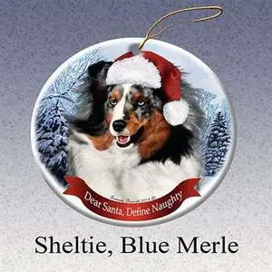 Holiday Pet Gifts Sheltie (Blue Merle) Santa Hat Dog Porcelain Christmas Tree Ornament Holiday Pet Gifts Sheltie (Blue Merle) Santa Hat Dog Porcelain Christmas Tree Ornament