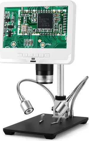 AD206 7 Inch LCD Screen 2.0MP 200X Digital Microscope Industrial Inspection Electron Microscope Mobile Phone Repairing PCB Soldering SMT Microscopes with Remote Control - White
