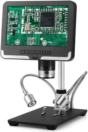 AD206 7 Inch LCD Screen 2.0MP 200X Digital Microscope Industrial Inspection Electron Microscope Mobile Phone Repairing PCB Soldering SMT Microscopes with Remote Control - Black