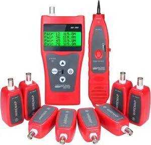 Multi-functional LCD Network Cable Tester Wire Tracker RJ11 RJ45 BNC Wire Length Finder Line Finder LAN Cable Tester with 8 Remote Adapters