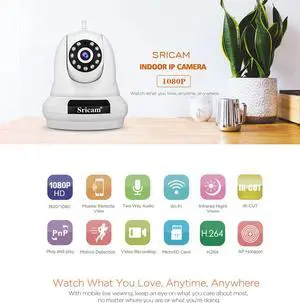 SRICAM SP018 Wireless 1080P IP Camera Wifi Security Camera Indoor Night Vision P2P 2MP CCTV Camera PTZ Dome Camera CMOS Sensor