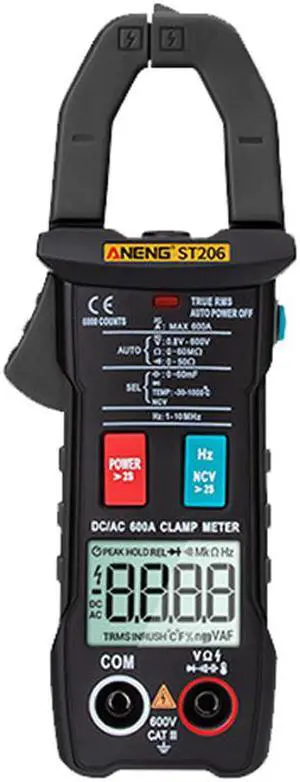 ANENG ST206 Digital Multimeter Clamp Meter 6000 Counts True RMS Amp DC/AC Current Clamp Measure Dc Amperimetro Tester Voltmeter - Black