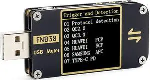 FNB38 Current and Voltage Meter USB Tester QC4+PD3.0 2.0 PPS Fast Charging Protocol Capacity Test