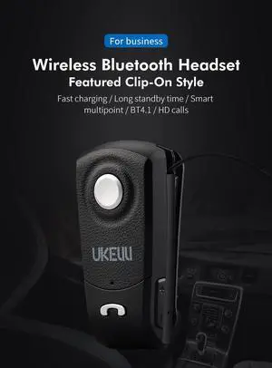 UKELILI UK-8 Mini Wireless Retractable Portable Bluetooth Headset Calls Remind Vibration Wear Clip Sports Running Earphone (Black)