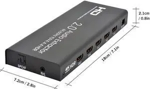 4K HD 2.0 Switcher Switch Splitter 4 in 1 out 4KX2K/60HZ HDCP 2.2 Compatible For PS4 Pro Blue Ray DVD Xbox