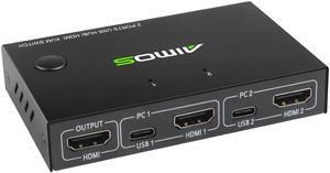 AIMOS AM-KVM201CC 2-Port HDMI KVM Switch Support 4K*2K@30Hz HDMI KVM Switcher Keyboard Mouse USB