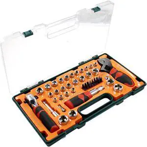 49PCS Portable Ratchet Screwdriver Socket Wrench Spanner Set Kit Metric and Inch 1/4" 3/8" Drive with 16-Pieces Screwdriver Bits