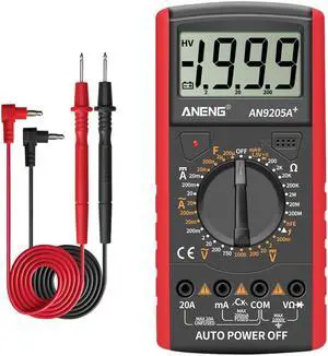 ANENG DT9205A+ Digital Multimeter 3 1/2 LCD Display 1999 Count Manual Range Universal Meter AC DC Resistance Capacitance Transistor Tester Multifunctional Ammeter - Red