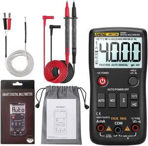 ANENG AN113A Digital Multimeter True RMS with Temperature Tester 4000 Counts Auto-Ranging AC/DC Transistor Voltage Meter - Black