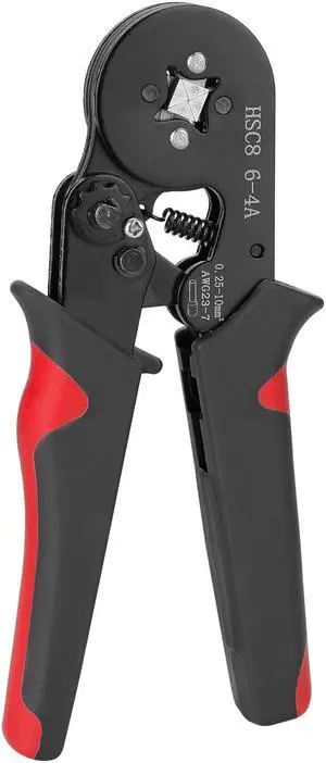 HSC8 6-4A Crimper Plier Square Self-Adjustable Crimping Tool for Cable End-Sleeves Ferrules - Black & Red