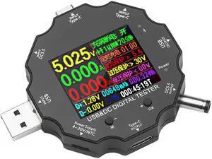 USB3.0/DC/Type-C USB Tester Detector Meter Multimeter with 2-Way Current Measurement 1.8 Inch Color Screen for Testing Voltage Current Capacity Power Temperature