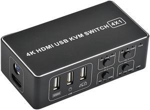 4 port 4K HDMI KVM Switch Splitter Box USB HDMI 4K KVM Switcher Selector Control Up To 4 Monitors for Mac Windows 10