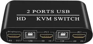 KH21 4K30Hz Switcher HD USB KVM 2 Port Splitter for Sharing Monitor Keyboard Mouse Printer Plug And Play HD Audio Extractor Spdif Video Converter Video Adapter