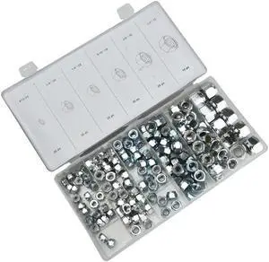 150pcs/Box Multi-size Metric Thread Steel Hex Nuts Screw Hexagonal Nylon Lock Nuts #10-24 1/4-20 1/4-28 5/16-18 3/8-16 1/2-13