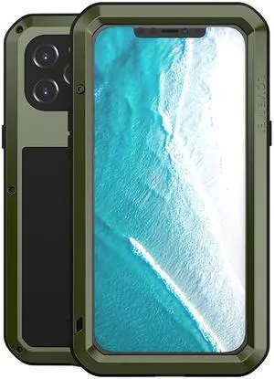 LOVE MEI Powerful Metal Waterproof Case For iPhone12 Pro Max Cover Full Body Protection ShockProof Phone Case (Army Green)