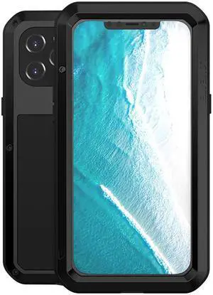 LOVE MEI Powerful Metal Waterproof Case For iPhone12 Pro Max Cover Full Body Protection ShockProof Phone Case (Black)